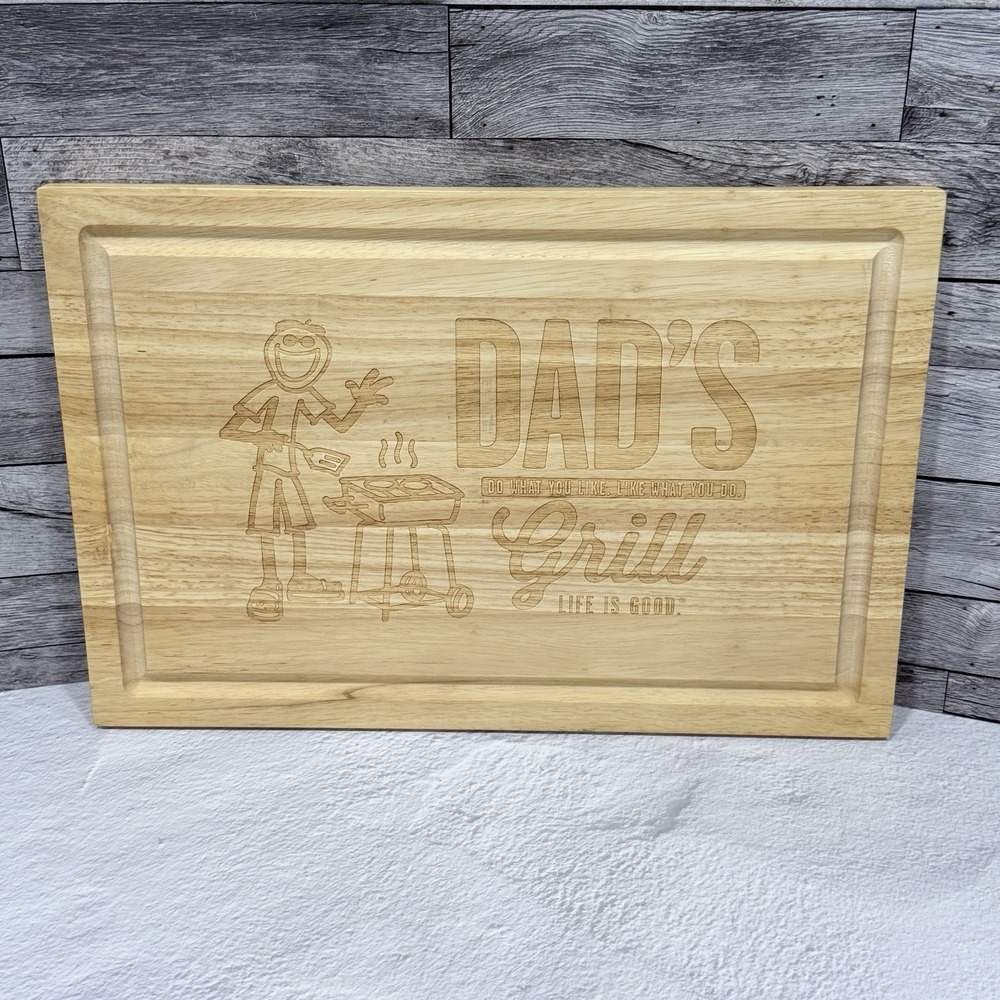 Life Is Good Cutting Board Dad's Grill BBQ 12x18 Wood Charcuterie